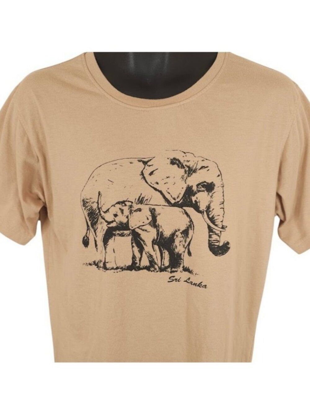 Sri Lanka T Shirt Mens Size Medium Beige Elephants Travel Destination Tee